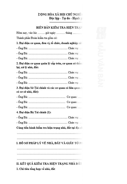 Biên bản kiểm tra hiện trạng sử dụng đất