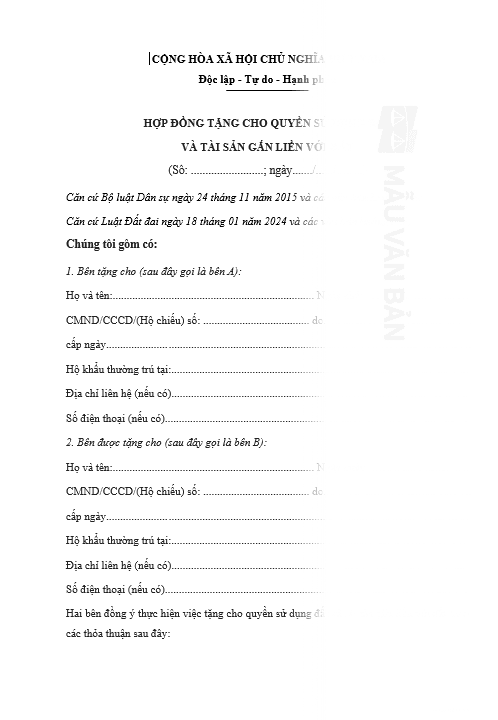 Hợp đồng tặng cho nhà ở