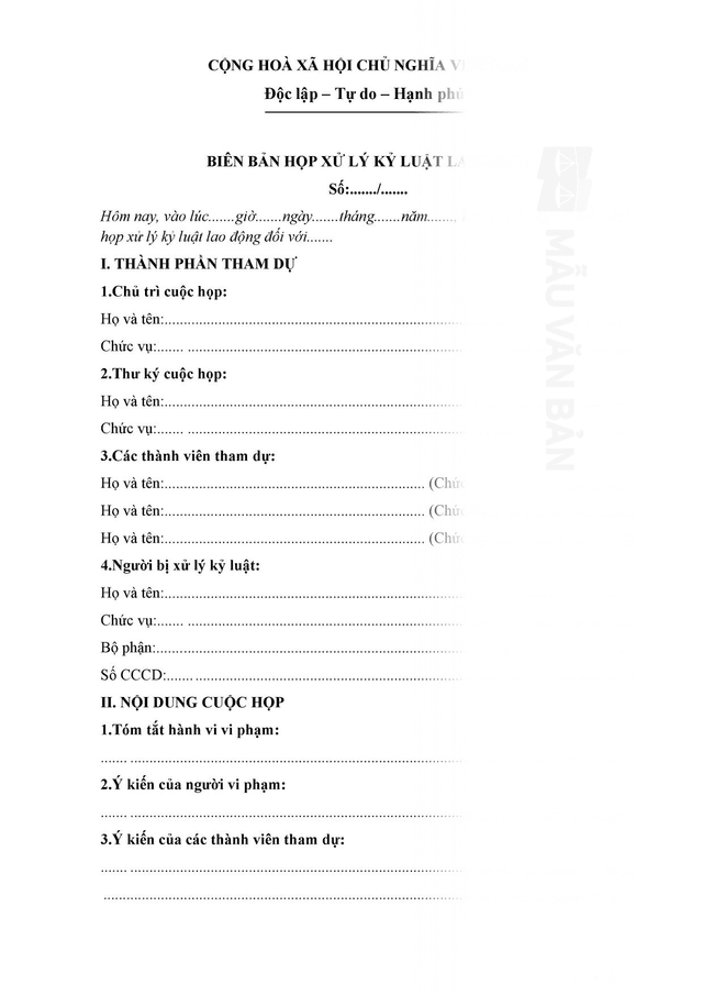 Biên bản họp xử lý kỷ luật lao động