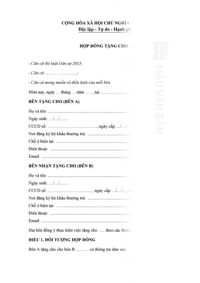 Hợp đồng tặng cho