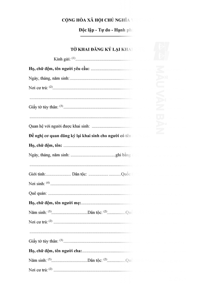 Đơn xin khai báo mất giấy khai sinh