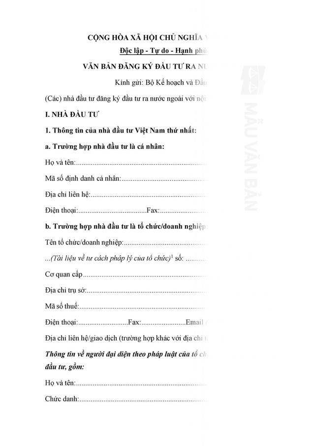 Văn bản đăng ký đầu tư ra nước ngoài