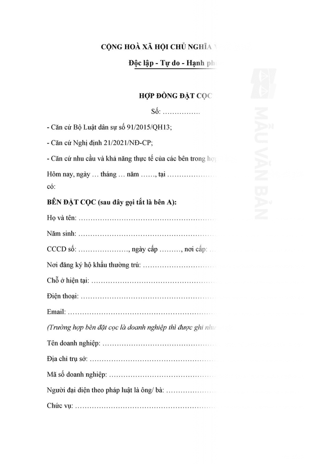 Hợp đồng đặt cọc