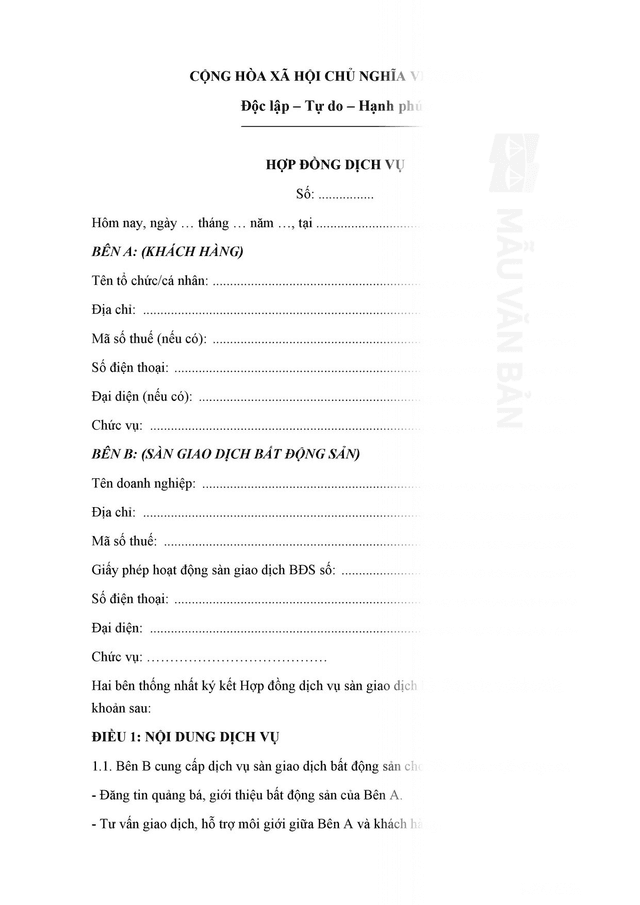 Hợp đồng dịch vụ sàn giao dịch bất động sản