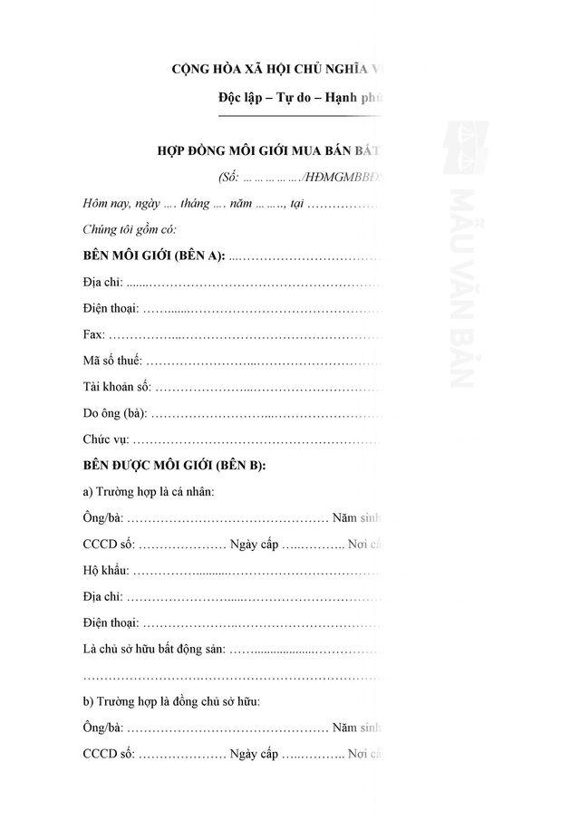 Hợp đồng dịch vụ môi giới bất động sản