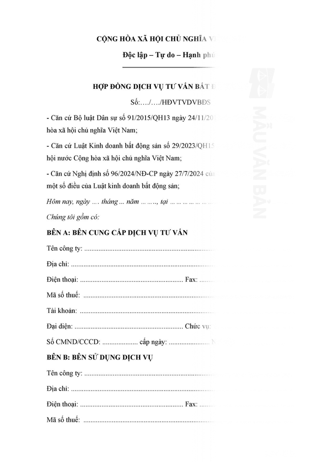 Hợp đồng dịch vụ tư vấn bất động sản