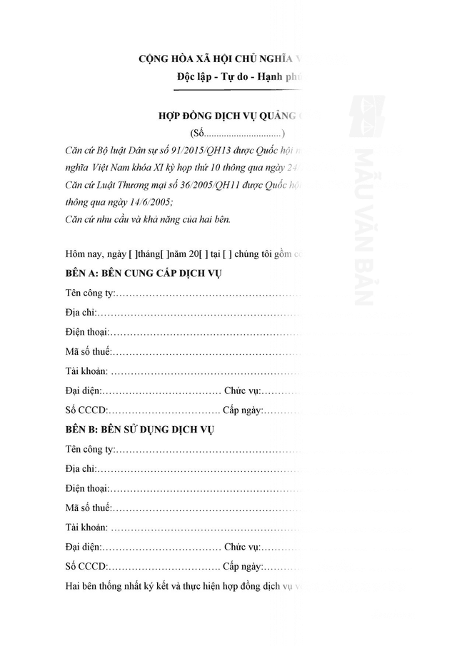 Hợp đồng dịch vụ quảng cáo bất động sản