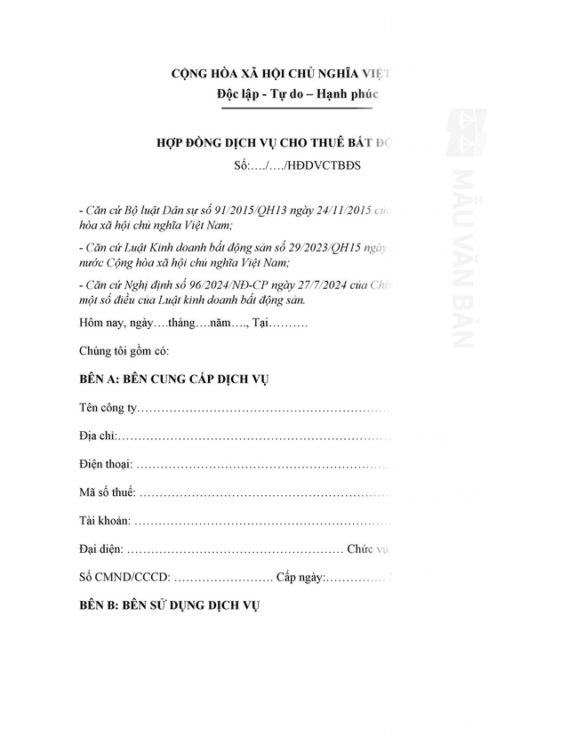 Hợp đồng cho thuê bất động sản