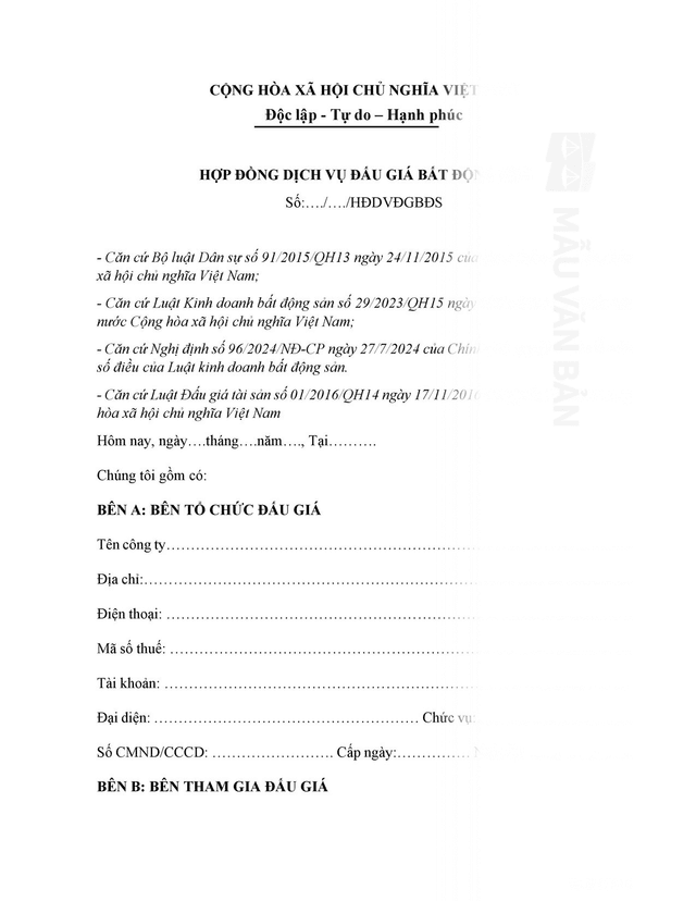 Hợp đồng đấu giá bất động sản