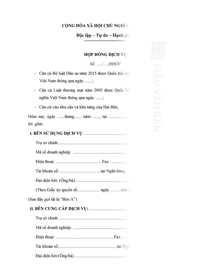 Hợp đồng cung ứng dịch vụ
