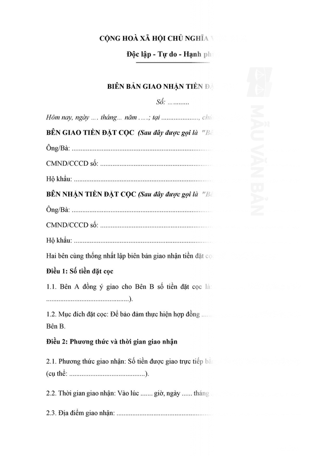 Biên bản đặt cọc