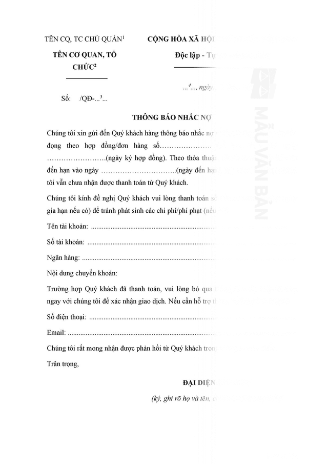 Thông báo nhắc nợ