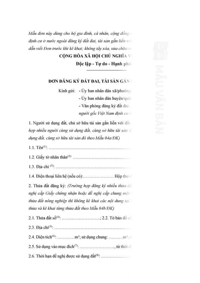 Đơn xin cấp giấy chứng nhận quyền sử dụng đất