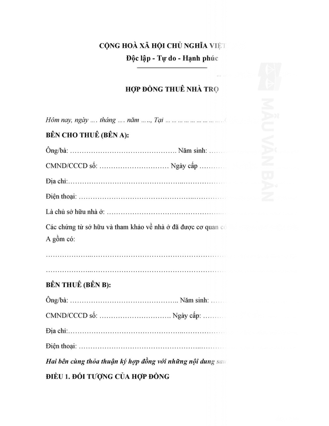 Hợp đồng thuê nhà trọ