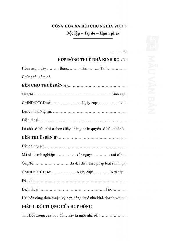 Hợp đồng thuê nhà kinh doanh