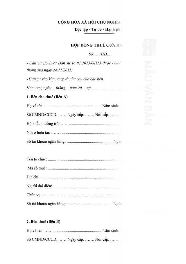 Hợp đồng thuê cửa hàng