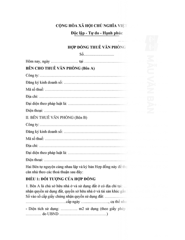 Hợp đồng thuê nhà làm văn phòng