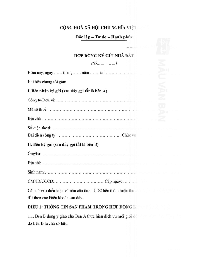 Hợp đồng ký gửi nhà đất