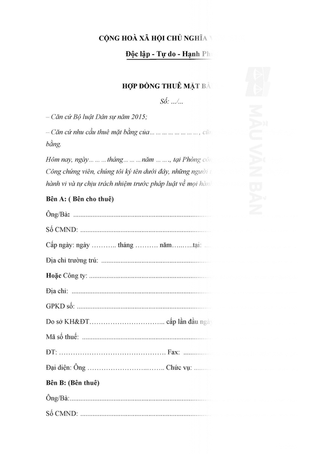 Hợp đồng thuê mặt bằng