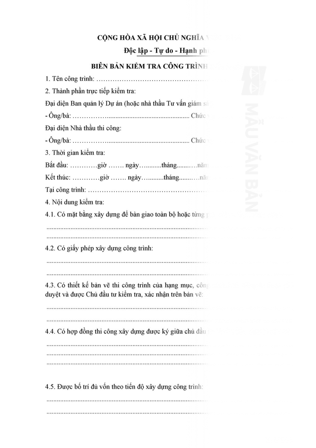 Biên bản kiểm tra công trình xây dựng