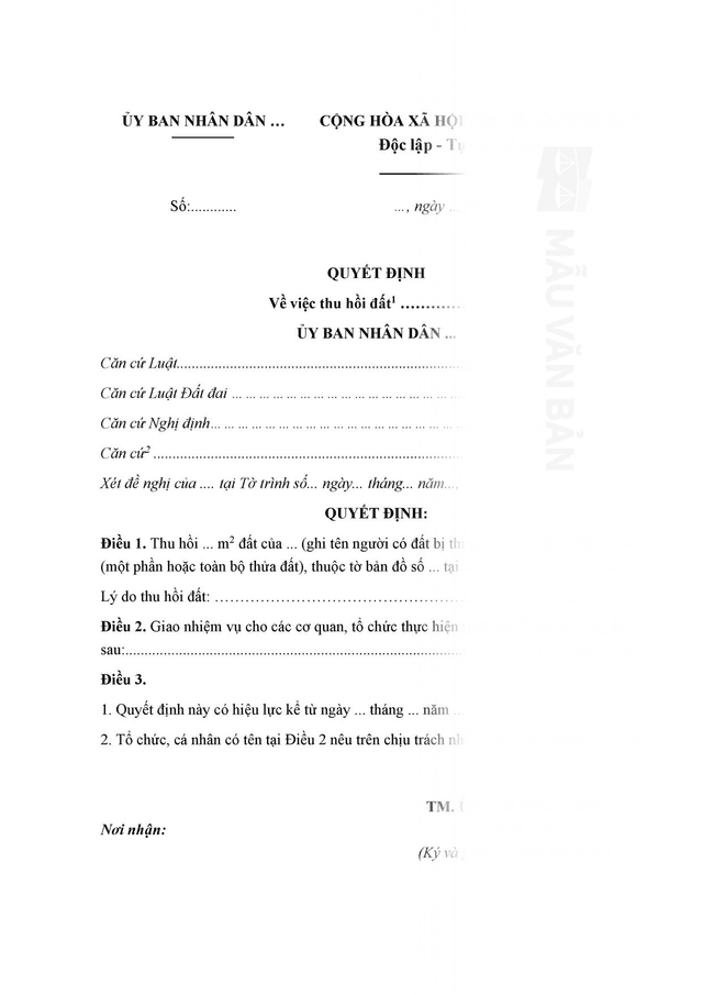 Quyết định thu hồi đất