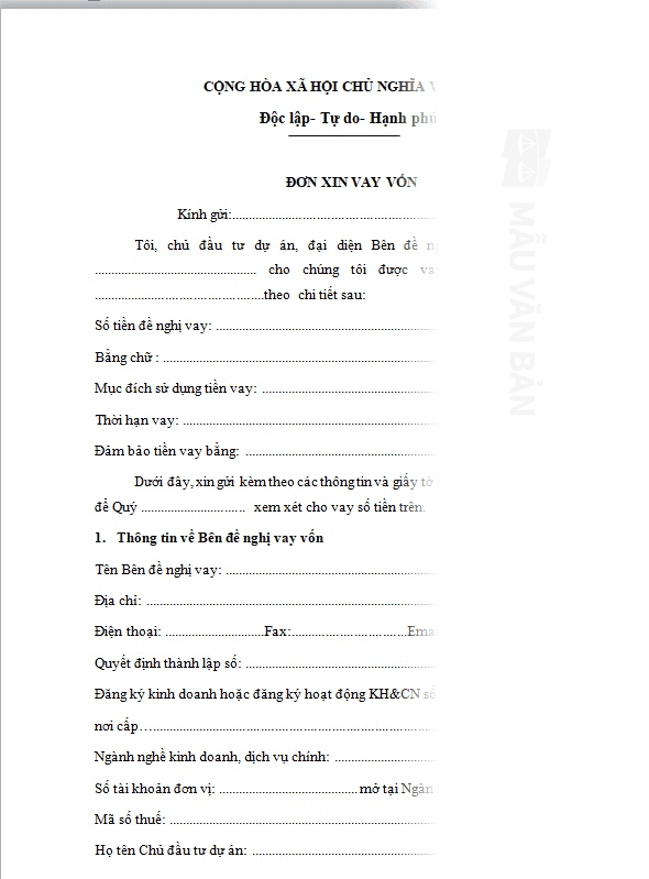 Đơn xin vay vốn 