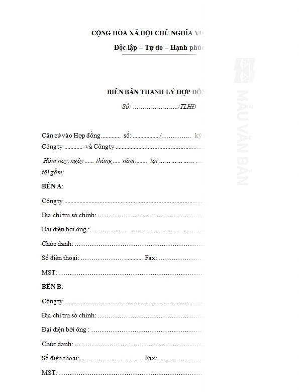 Biên bản thanh lý hợp đồng