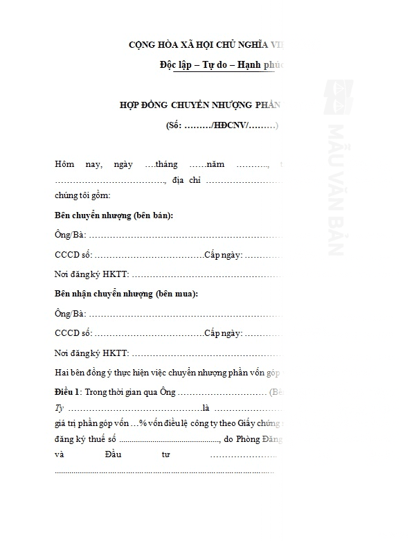 Hợp đồng chuyển nhượng phần vốn góp