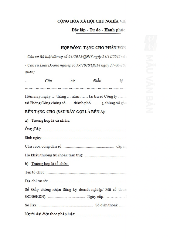 Hợp đồng tặng cho phần vốn góp