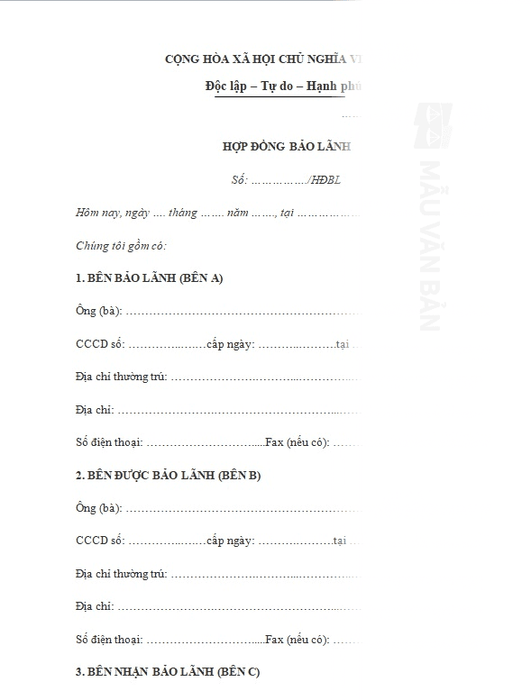 Mẫu Hợp đồng bảo lãnh