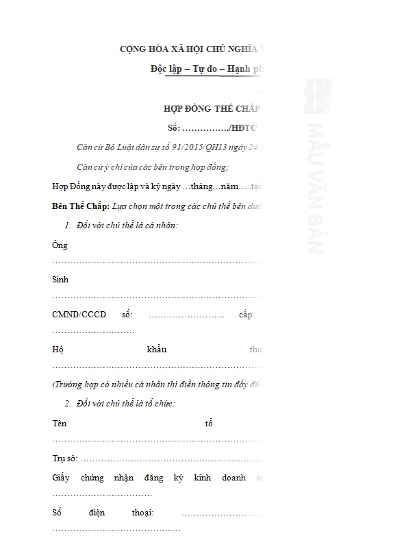 Hợp đồng thế chấp