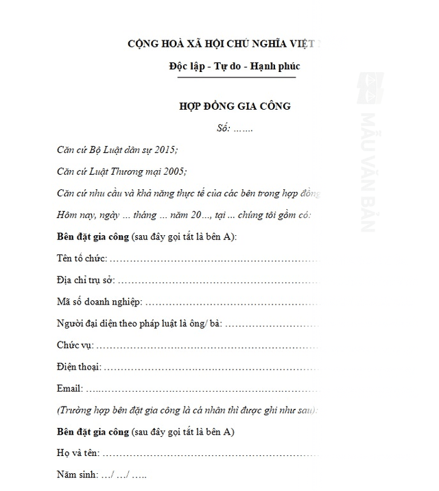 Hợp đồng gia công