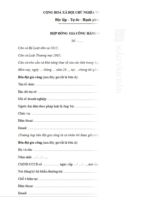 Hợp đồng gia công hàng hóa