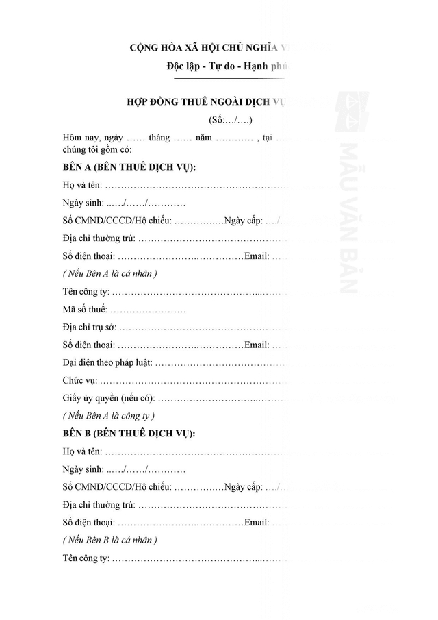 Hợp đồng thuê ngoài dịch vụ nhân sự