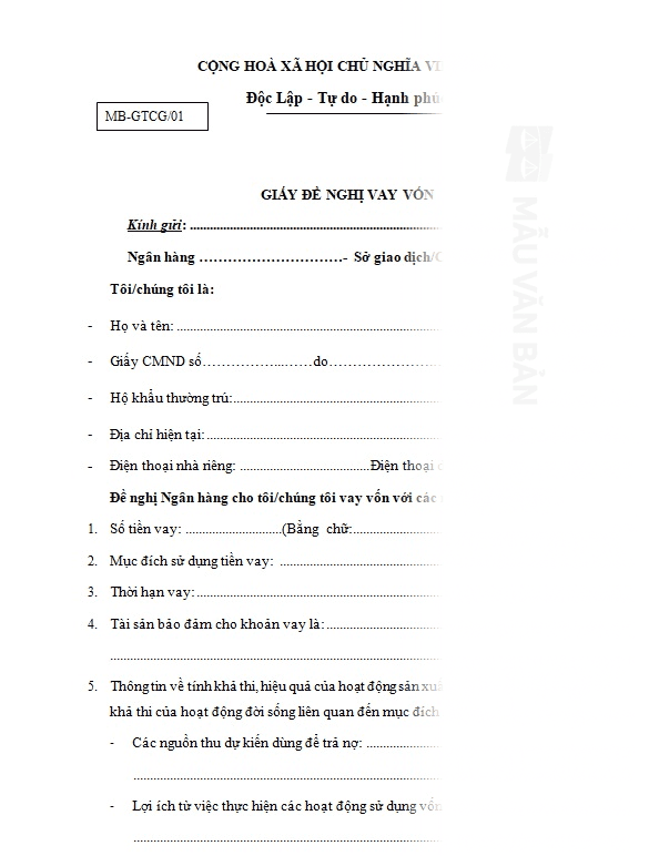 Giấy đề nghị vay vốn