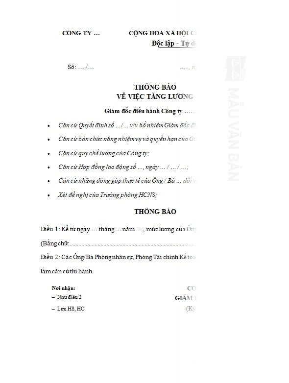 Thông báo tăng lương