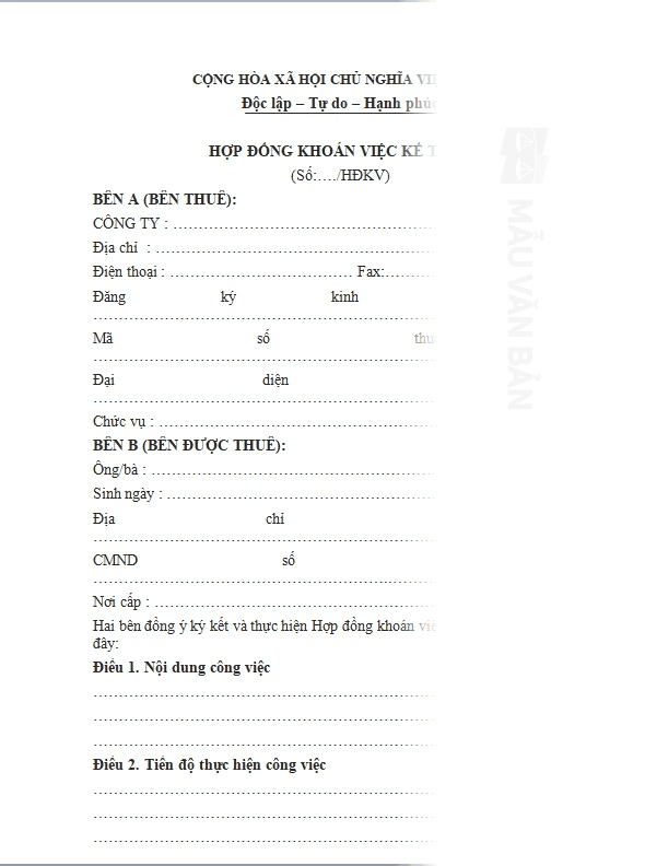 Mẫu hợp đồng khoán việc kế toán