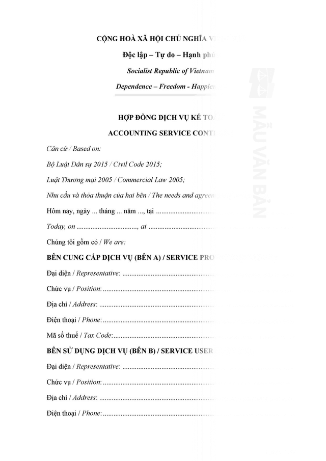 Mẫu hợp đồng kế toán song ngữ