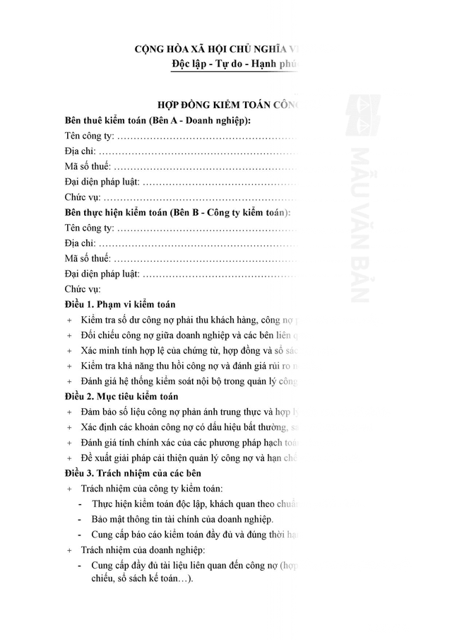 Hợp đồng kiểm toán công nợ