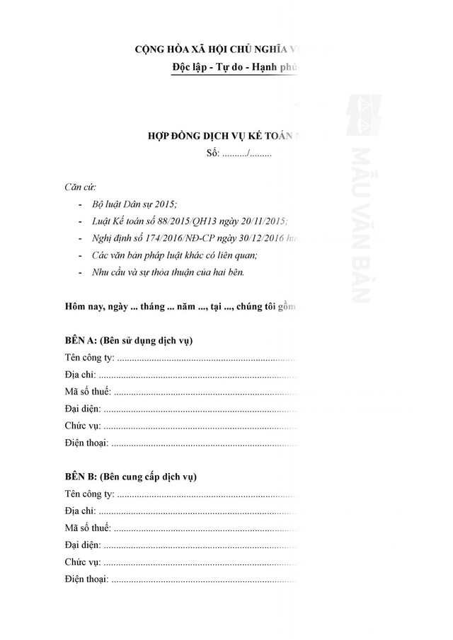 HỢP ĐỒNG DỊCH VỤ KẾ TOÁN NỘI BỘ