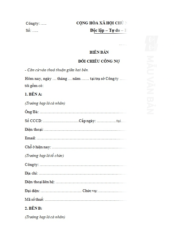 Biên bản đối chiếu công nợ