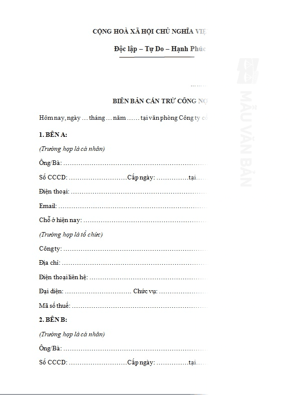 Mẫu Biên bản cấn trừ công nợ