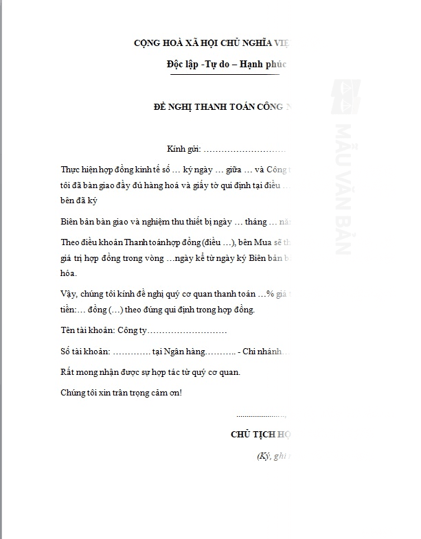Biên bản đề nghị thanh toán công nợ