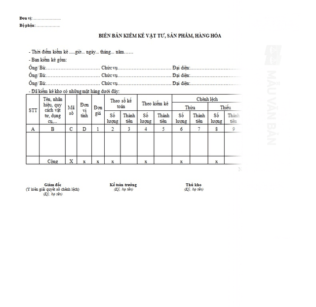 Biên bản kiểm kê vật tư