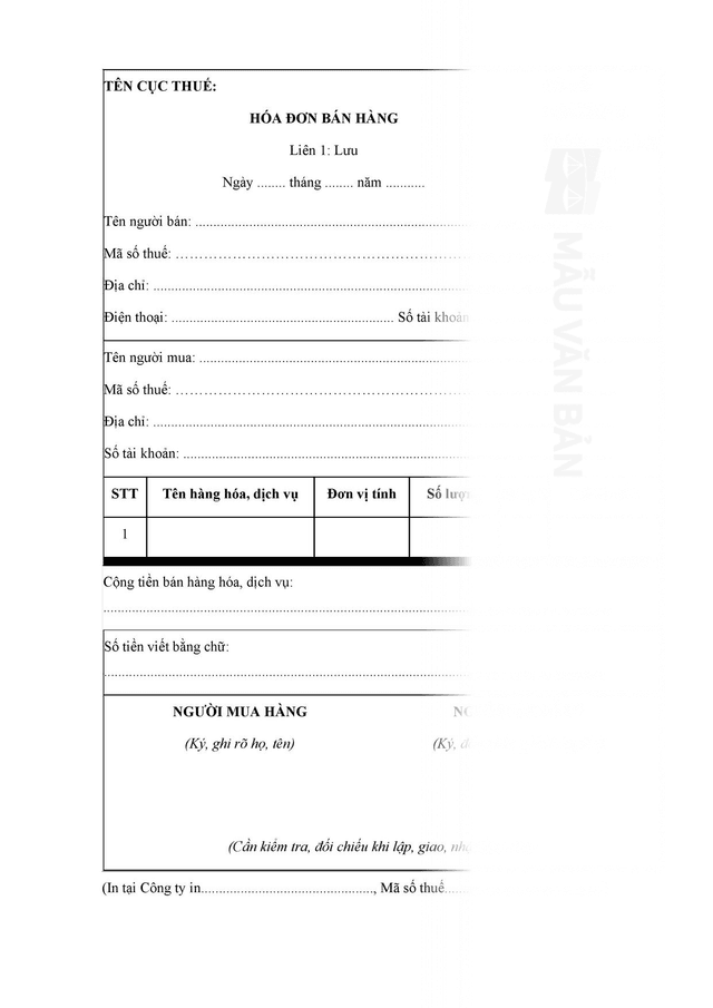 Mẫu hóa đơn xuất cho hộ kinh doanh