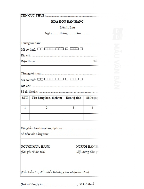 Mẫu hóa đơn