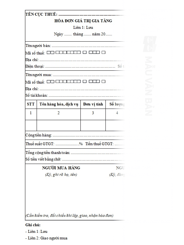 Mẫu hóa đơn gtgt