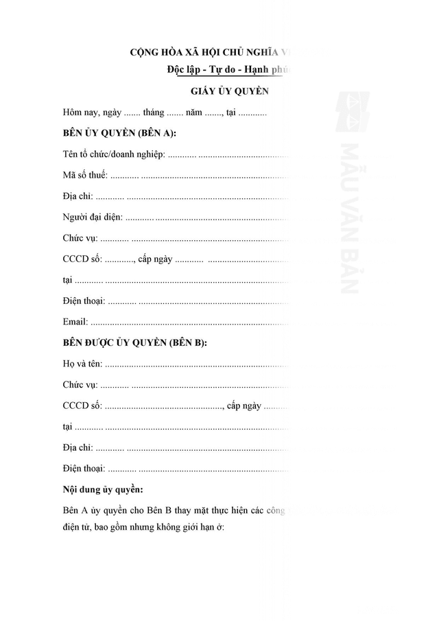 Giấy ủy quyền nộp thuế điện tử