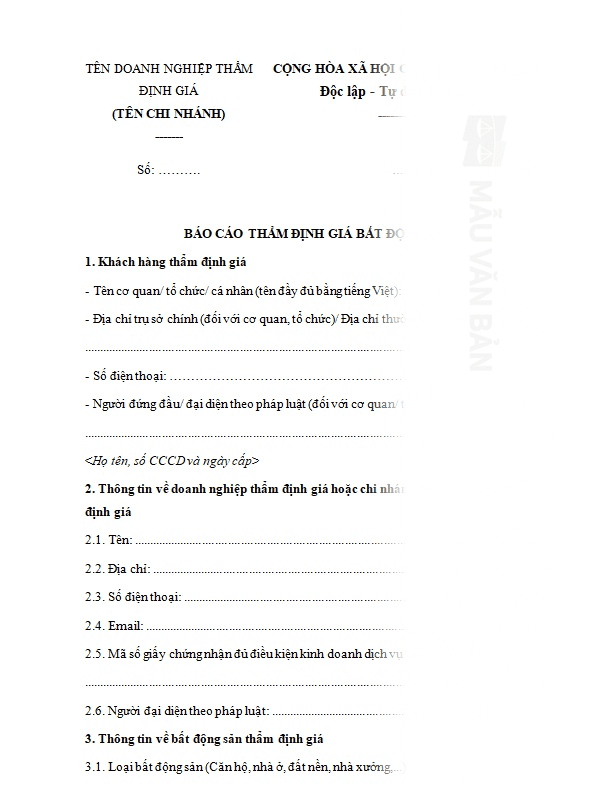 Báo cáo thẩm định giá bất động sản