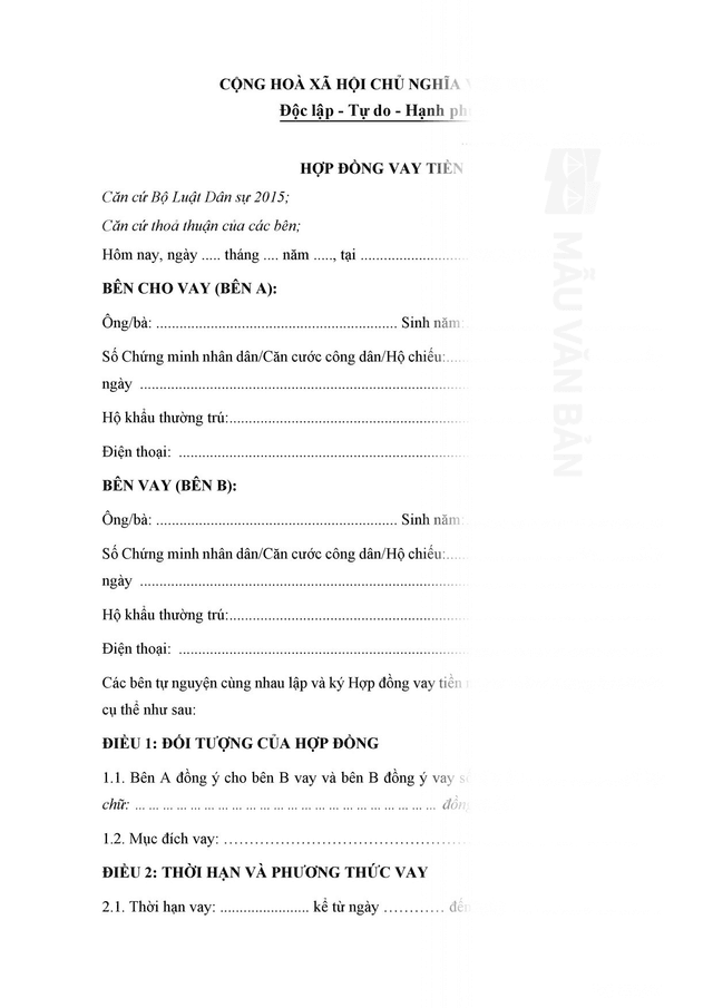 Hợp đồng mượn tiền